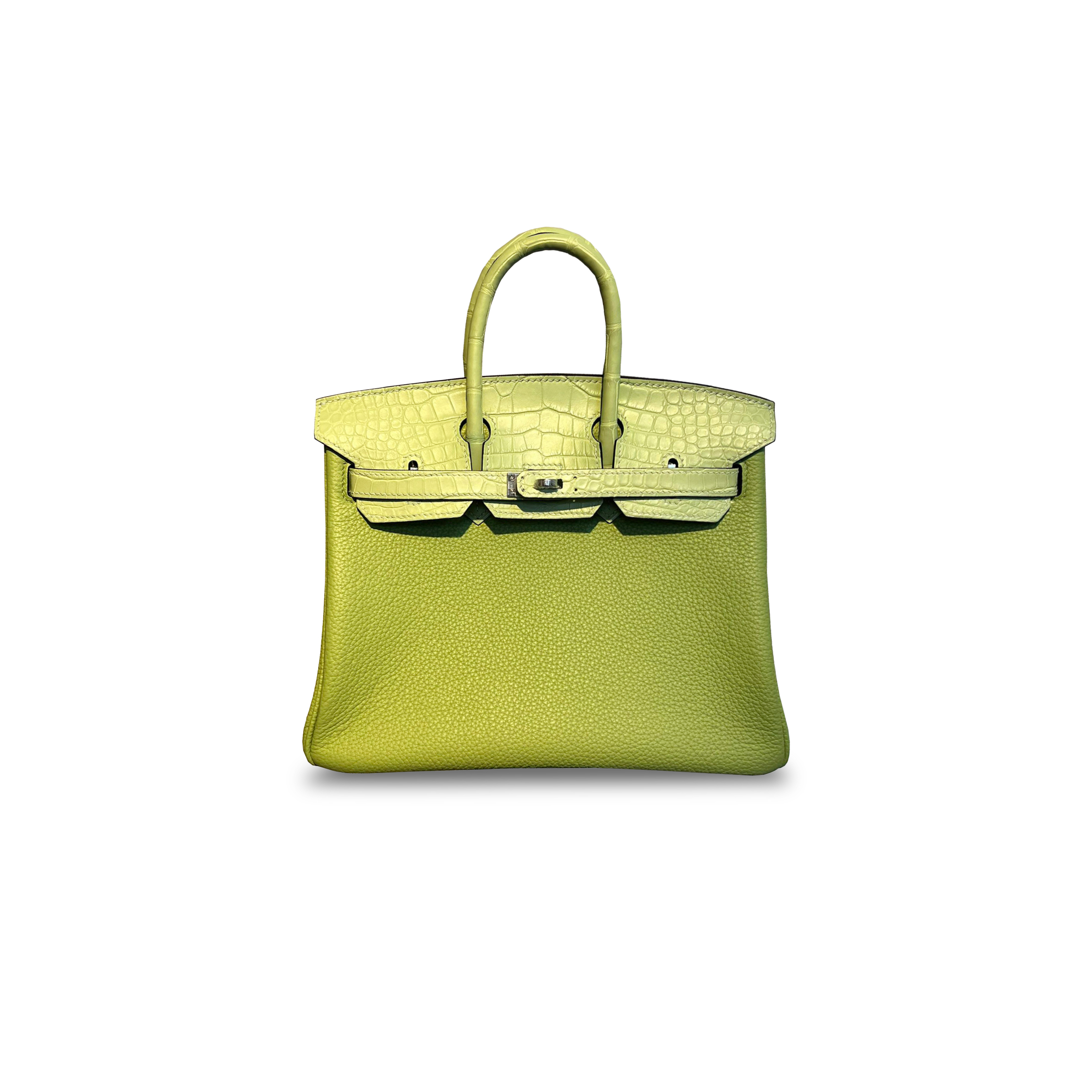 HERMÈS MASTER BIRKIN 25 CROCODILE AND TOGO LEATHER AVOCADO SILVER BUCKLE H076216CK32 (25*20*13cm)